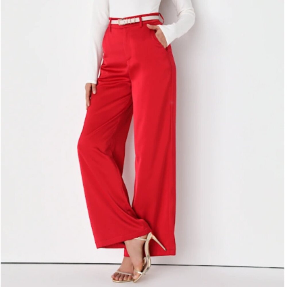 Modern Approach Red Satin Wide-Leg Pants